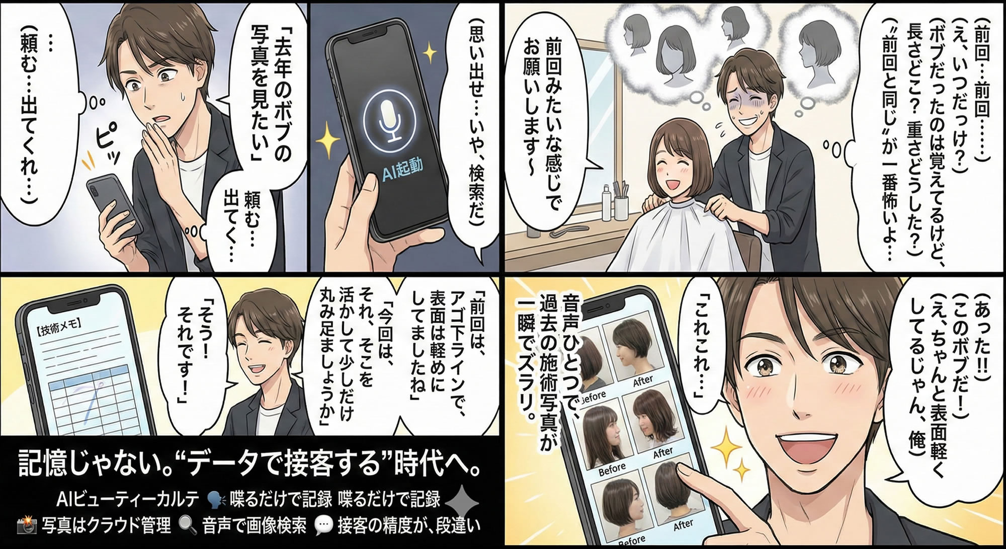 AIビューティーカルテで悩みが解決。音声でカルテ自動作成、施術写真をクラウド管理できる美容サロン向けシステム